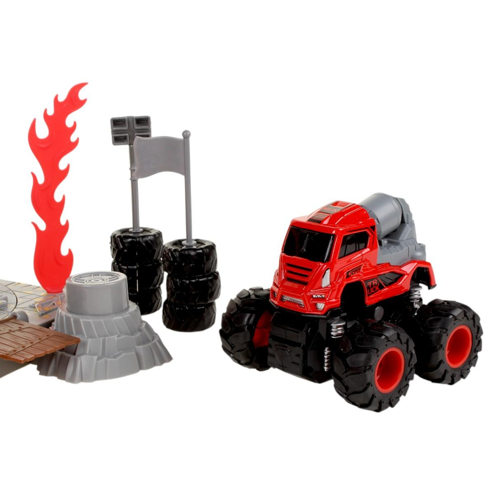 Набор вращающаяся катапульта, грузовик–бигфут миксер, 4 ведущих колеса, 9 см, 26 аксессуаров, красн