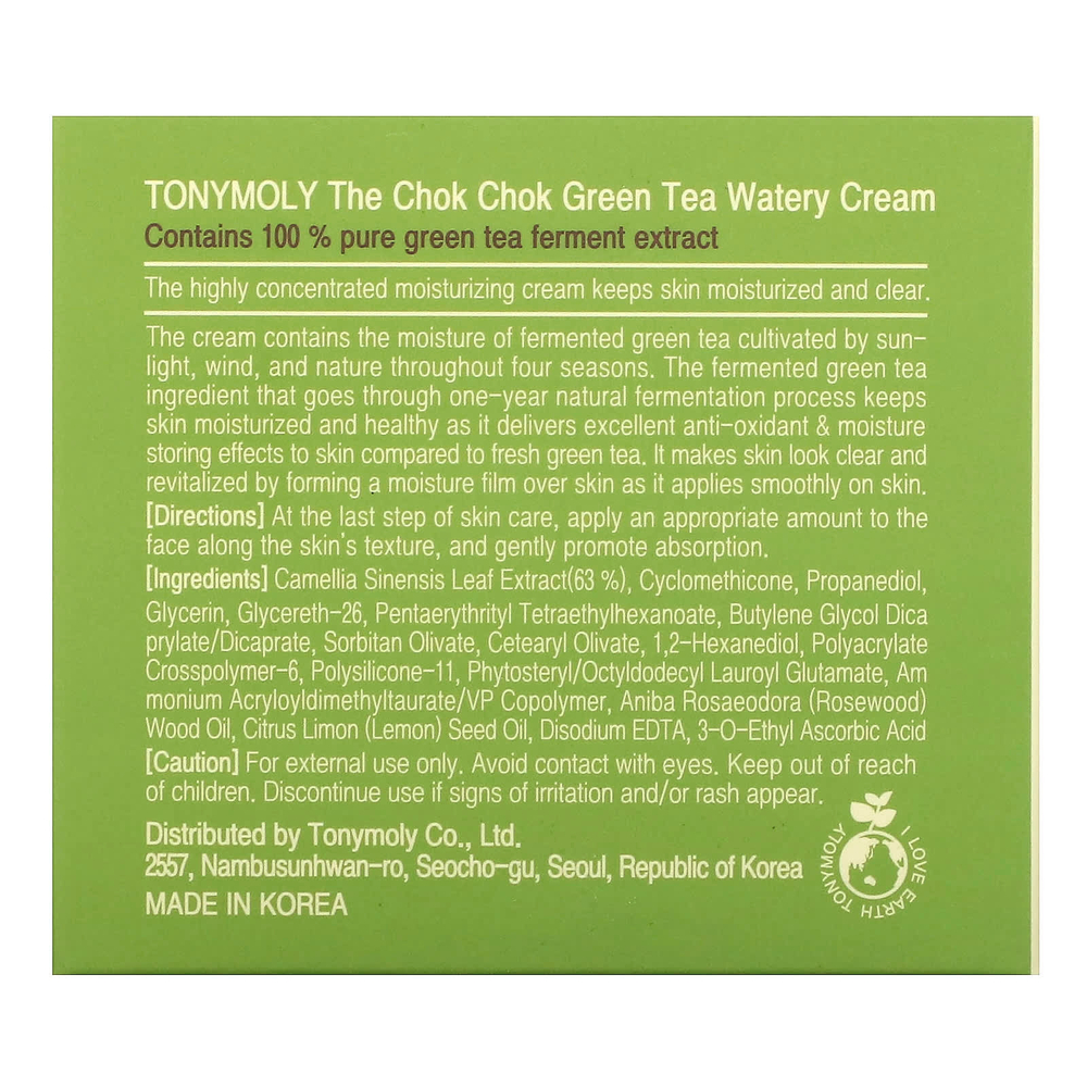 TonyMoly, The Chok Chok Green Tea, увлажняющий крем с зеленым чаем, 60 мл