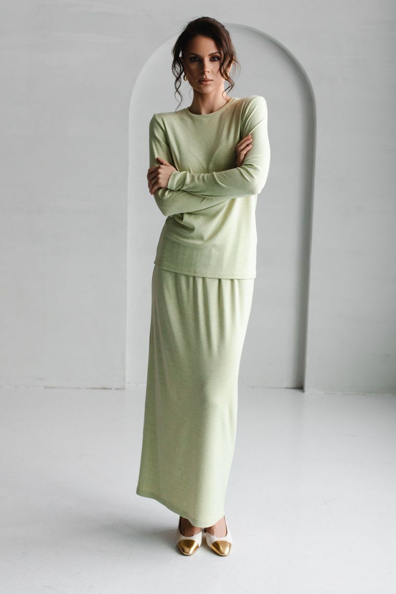 Юбка из трикотажа на резинке фисташковая