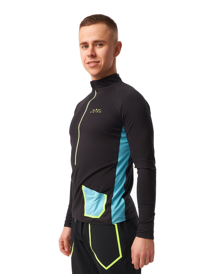 ЛОНГСЛИВ УТЕПЛЕННЫЙ МУЖСКОЙ 3/4 ZIP BRUSH | BLACK/SKYBLUE