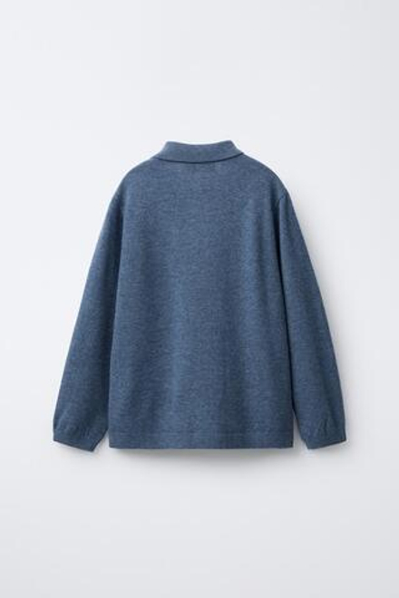 ZARA ПОЛО С ДЛИННЫМИ РУКАВАМИ С ВОРОТНИКОМ НА ПУГОВИЦАХ, ГОЛУБОВАТЫЙ