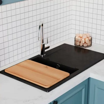 Мойка POLYGRAN GALS-760 черный № 16, доска на кухонную мойку GALS