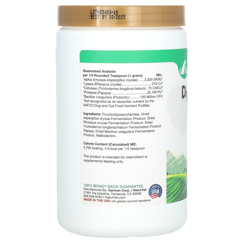 NaturVet, пищеварительные ферменты, ежедневная поддержка пищеварения, с пребиотиками и пробиотиками, для собак и кошек, 454 г (1 фунт)