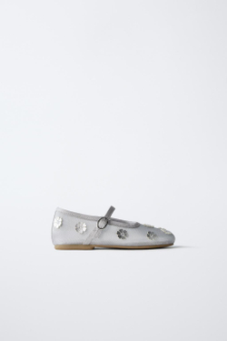 ZARA БАЛЕТКИ «ЦВЕТЫ», СЕРЫЙ