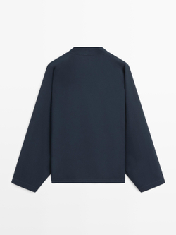 Massimo Dutti Блуза-накидка из струящейся ткани с воротником-стойкой, темно-синий