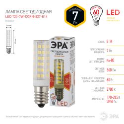 Лампочка светодиодная ЭРА STD LED T25-7W-CORN-827-E14 E14 / Е14 7Вт теплый белый свет