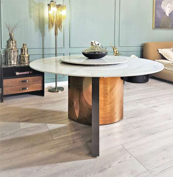 Стол с вращающейся столешницей Kadis, Ø130 см, белый керамогранит