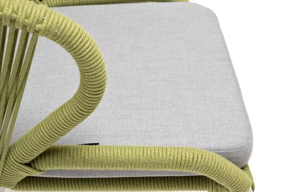 "Милан" стул плетеный из роупа, каркас алюминий светло-серый (RAL7035) муар, роуп салатовый меланж круглый, ткань светло-серая