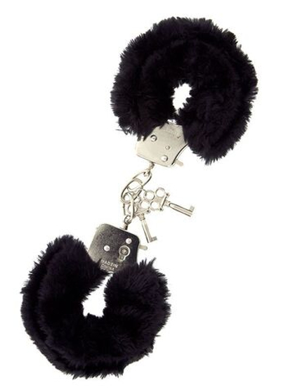 Металлические наручники с чёрной меховой опушкой