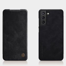 Кожаный чехол книжка от Nillkin для Samsung Galaxy S21 FE 5G, черный цвет, серия Qin Leather