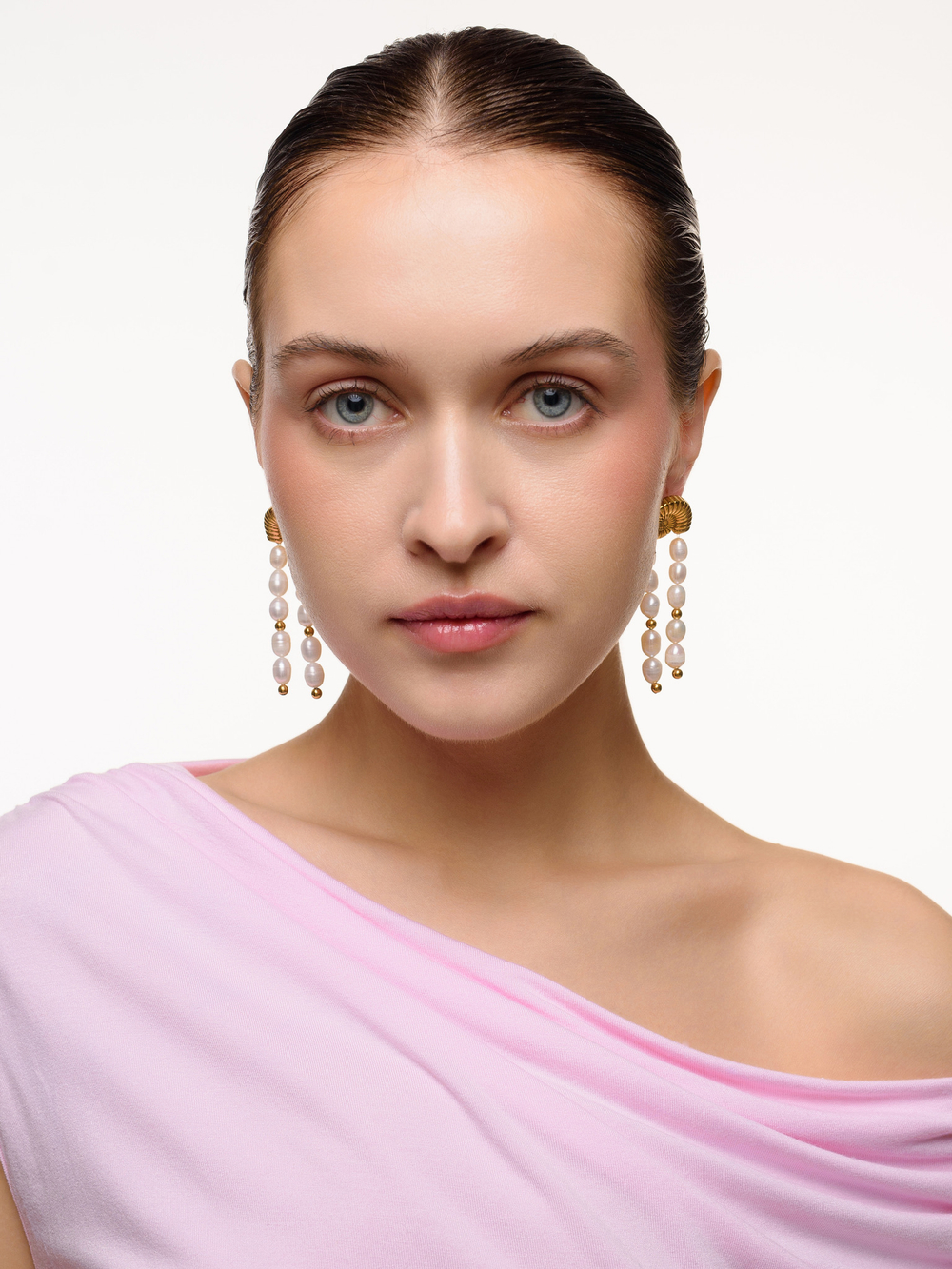 Пусеты Small Shell Gold Pearl