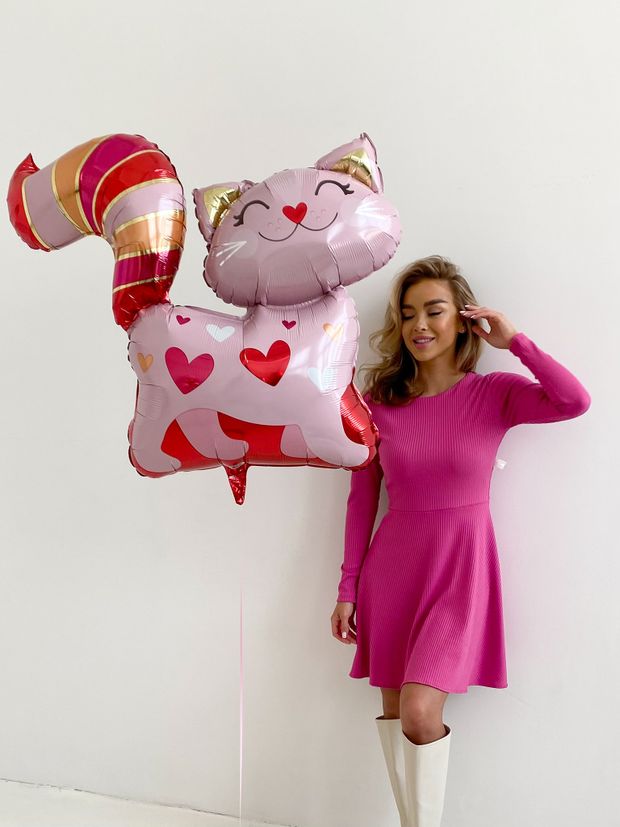 AN Шар фигураКОТ «Кошка влюбленная Сердца розовый" 31"/78 см х 26"/66 см (БГ-39)
