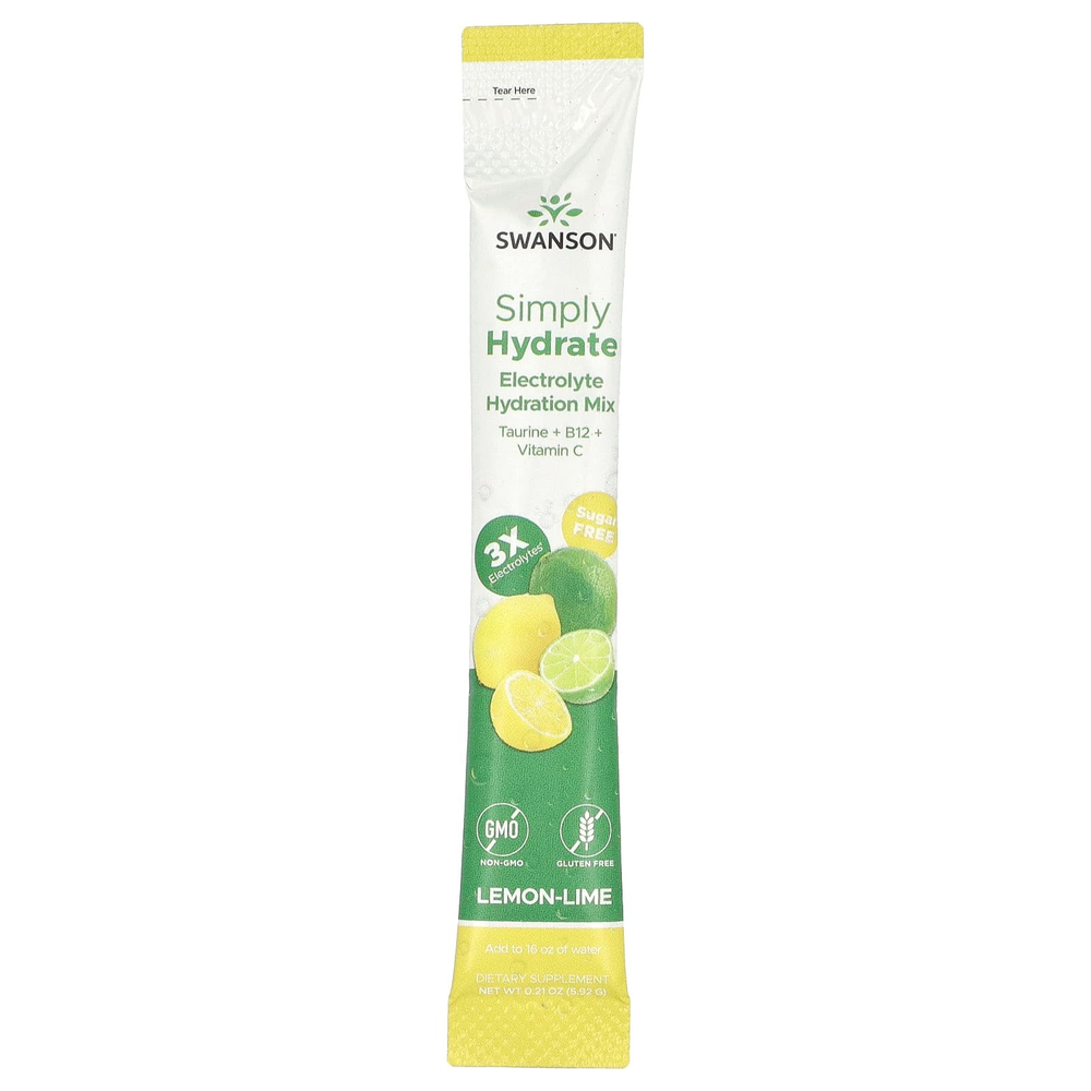 Swanson, Simply Hydrate, смесь для гидратации электролитов, лимон и лайм, 30 пакетиков по 5,92 г (0,21 унции)