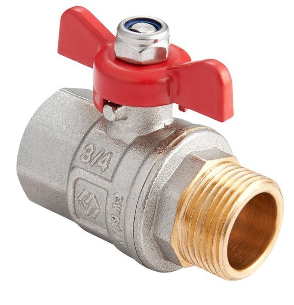 Кран шаровый 3/4" Вн./Нар. Premium прямой бабочка MVI