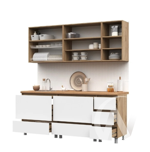 Кухня Хелен ЛДСП 2.0 (дуб крафт золото/белый шагрень)