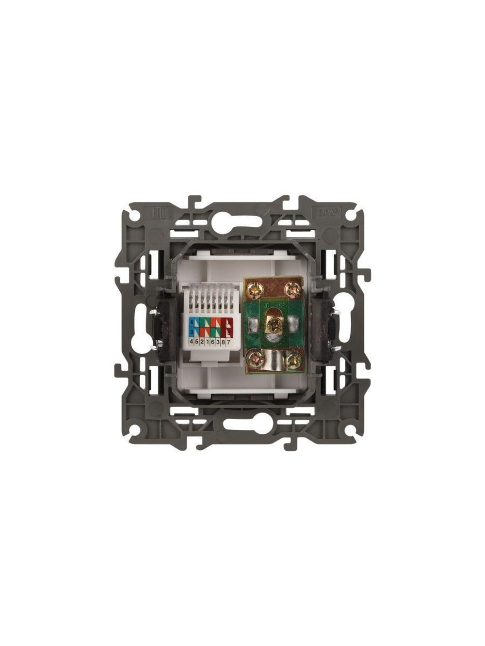 Розетка компьютерная + телевизионная 2-м Elegance 14-3110-05 RJ45 + TV IP20 механизм антрацит Эра Б0034318