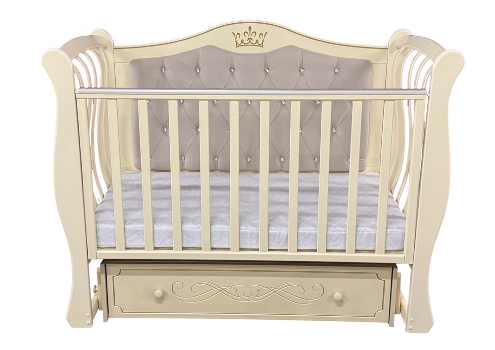 Детская кроватка Luiza 333 (изогнутые боковые спинки, мягкая стенка, декор.резьба)