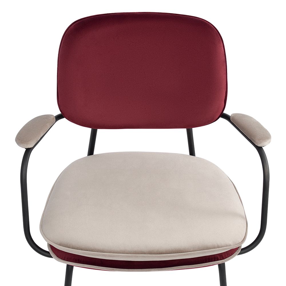 Стул с подлокотниками и контрастным кантом Pea, велюр, бордовый/бежевый
