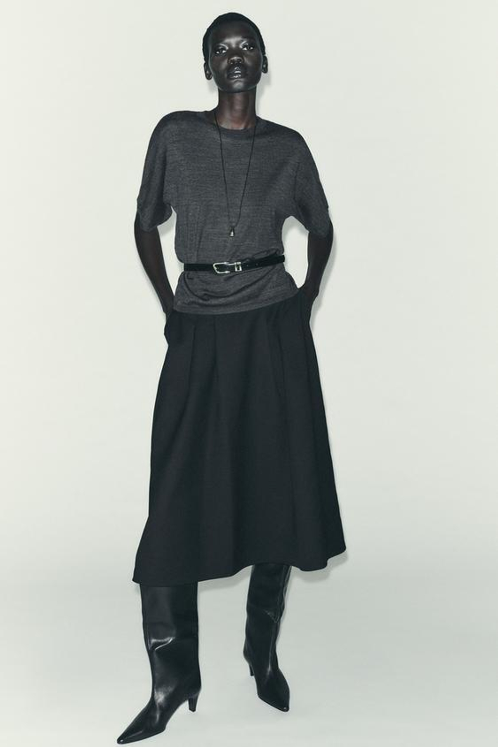 ZARA ЮБКА МИДИ-КЛЁШ, ЧЕРНЫЙ