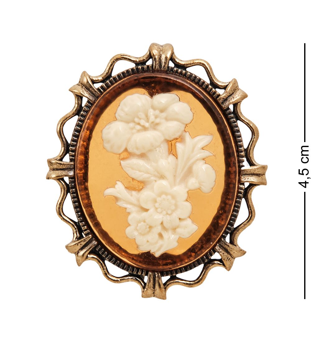 AM-2595 Брошь «Камея Букет» (латунь, янтарь)