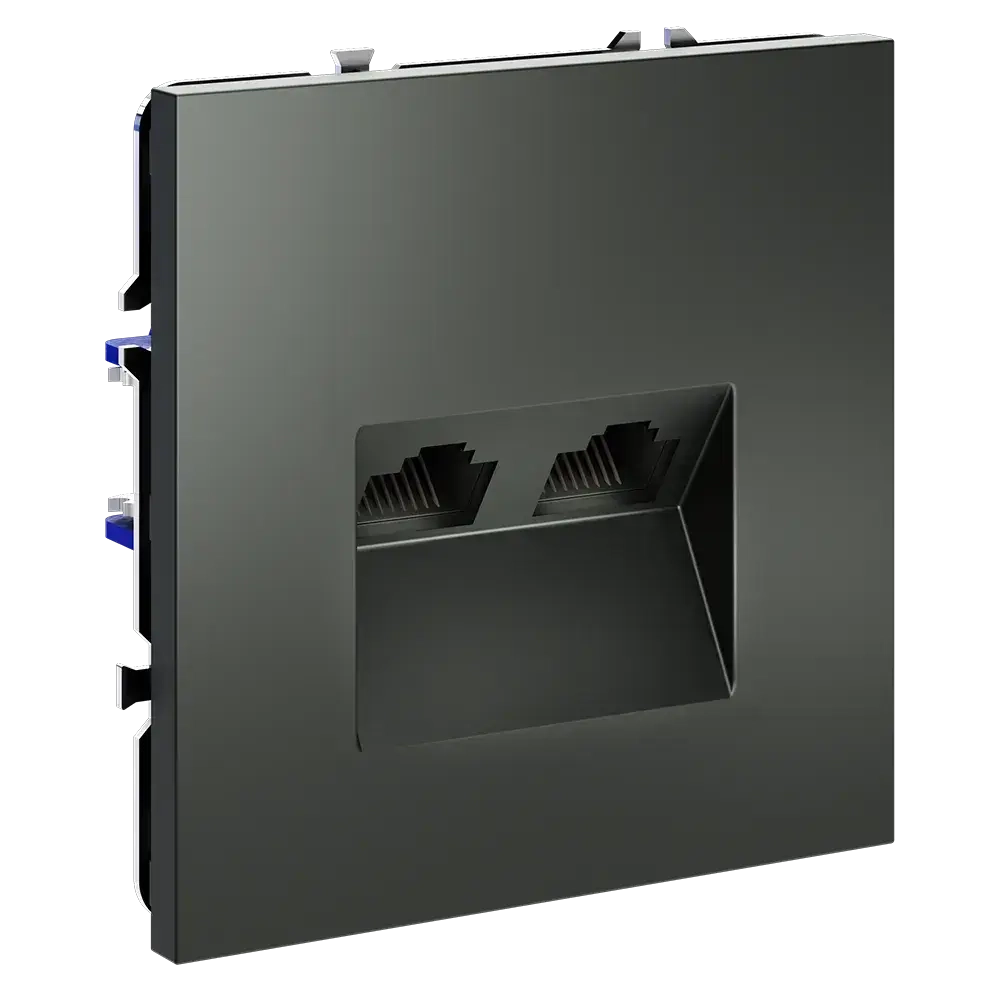 Розетка компьютерная встраиваемая VOLTUM S70 двойная RJ45+RJ45 кат.6, (титан)