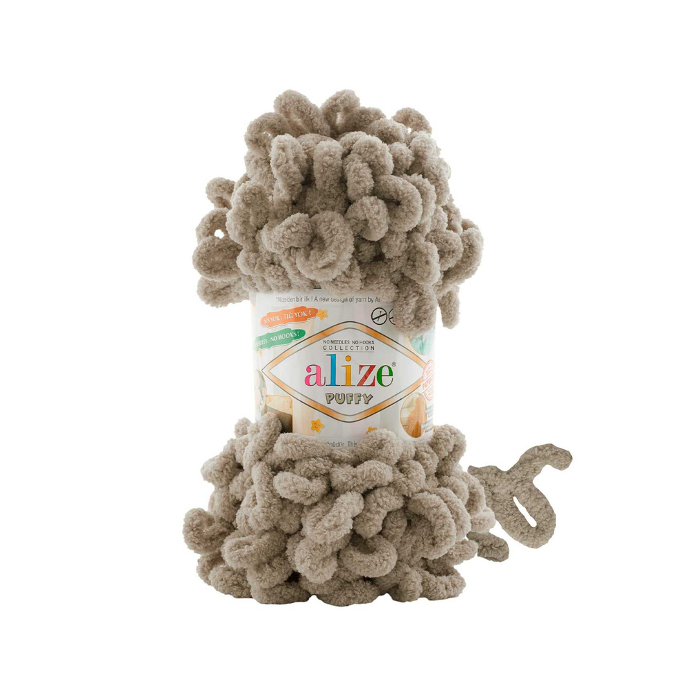 Пуффи (Puffy) пряжа Alize 100%микрополиэстер 5х100г/9,2 м 990 серо-бежевый