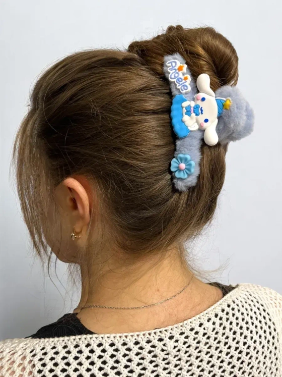 Заколка крабик краб для волос пушистый плюшевый Hello Kitty