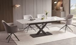 "Юпитер" стол интерьерный раздвижной обеденный из керамики, цвет белый глянцевый