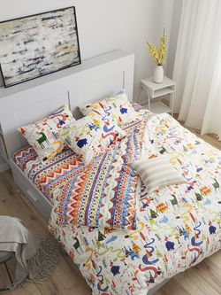 Постельное белье Сказка "Эскимосики/Орнамент" семейное Наволочка 50х70 см 2 шт Простынь на резинке 160х200 см Пододеяльник 145х215 см(2шт) , перкаль