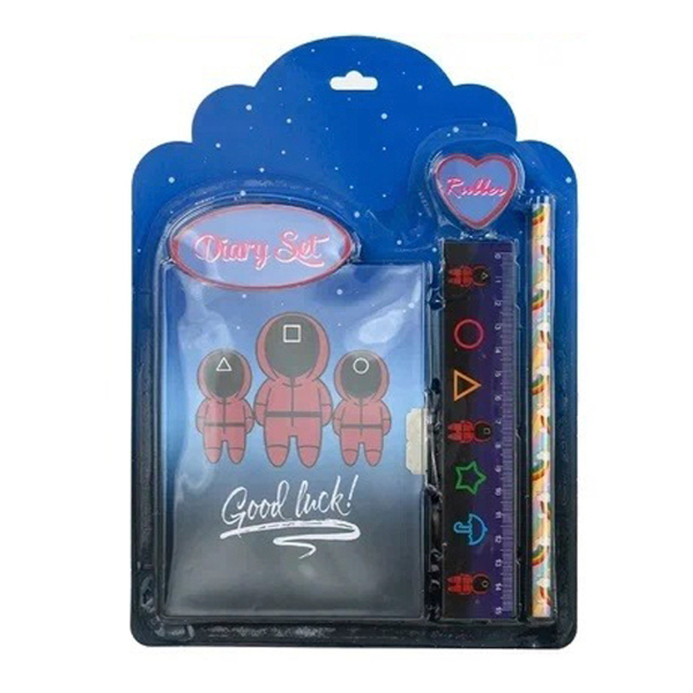 Блокнот детский Basir на замке, с карандашом, линейкой и ластиком, формат А6, серия "Кальмар", переплет 7БЦ, 15*11 см, 48 листов, ассорти