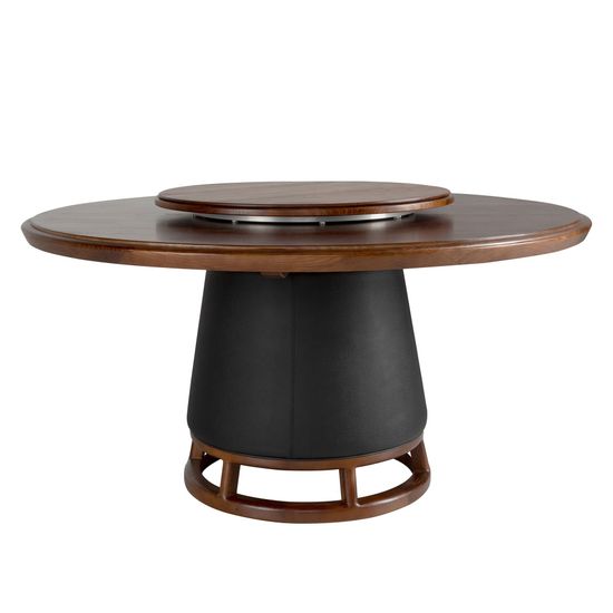 Круглый обеденный стол 1168 из темного ореха и обивкой из экокожи