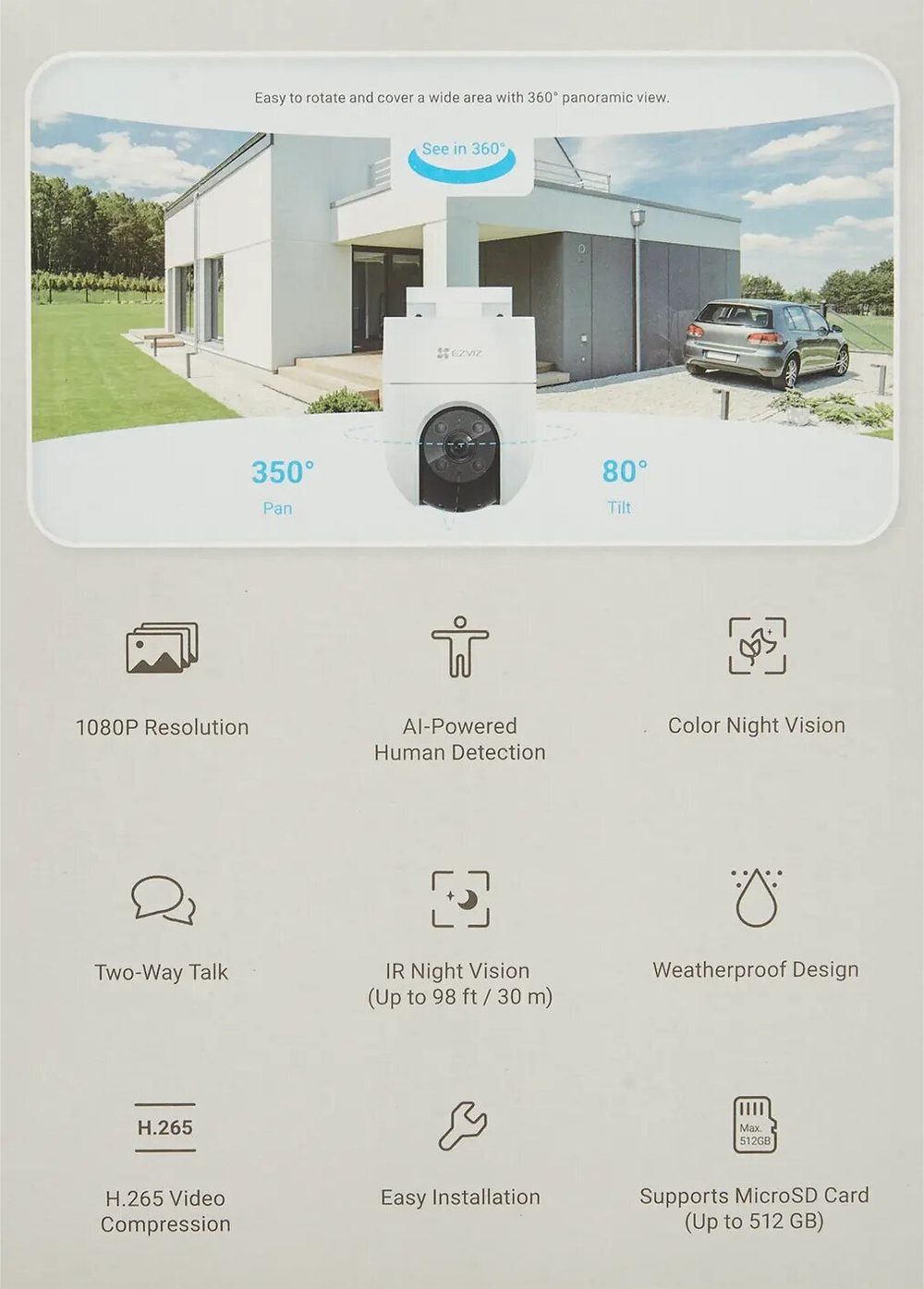 EZVIZ H8c 2 МП поворотная Wi-Fi камера c распознаванием людей.