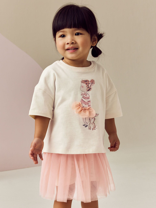 Футболка и юбка в комплекте для девочки Next E54-799, Молочный, Розовый
