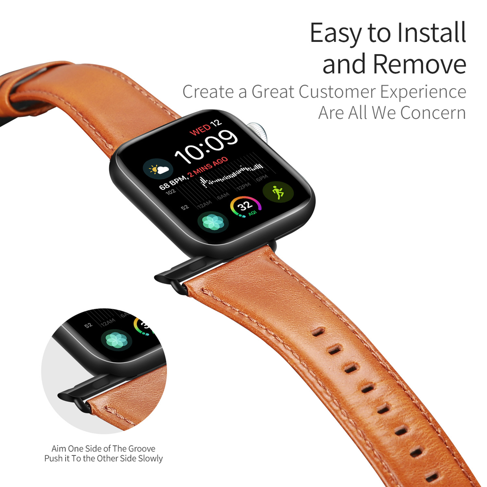 Ремешок из натуральной кожи коричневого цвета от Dux Ducis для смарт часов Apple Watch 42, 44, 45, 46, 49мм, серия Business Series
