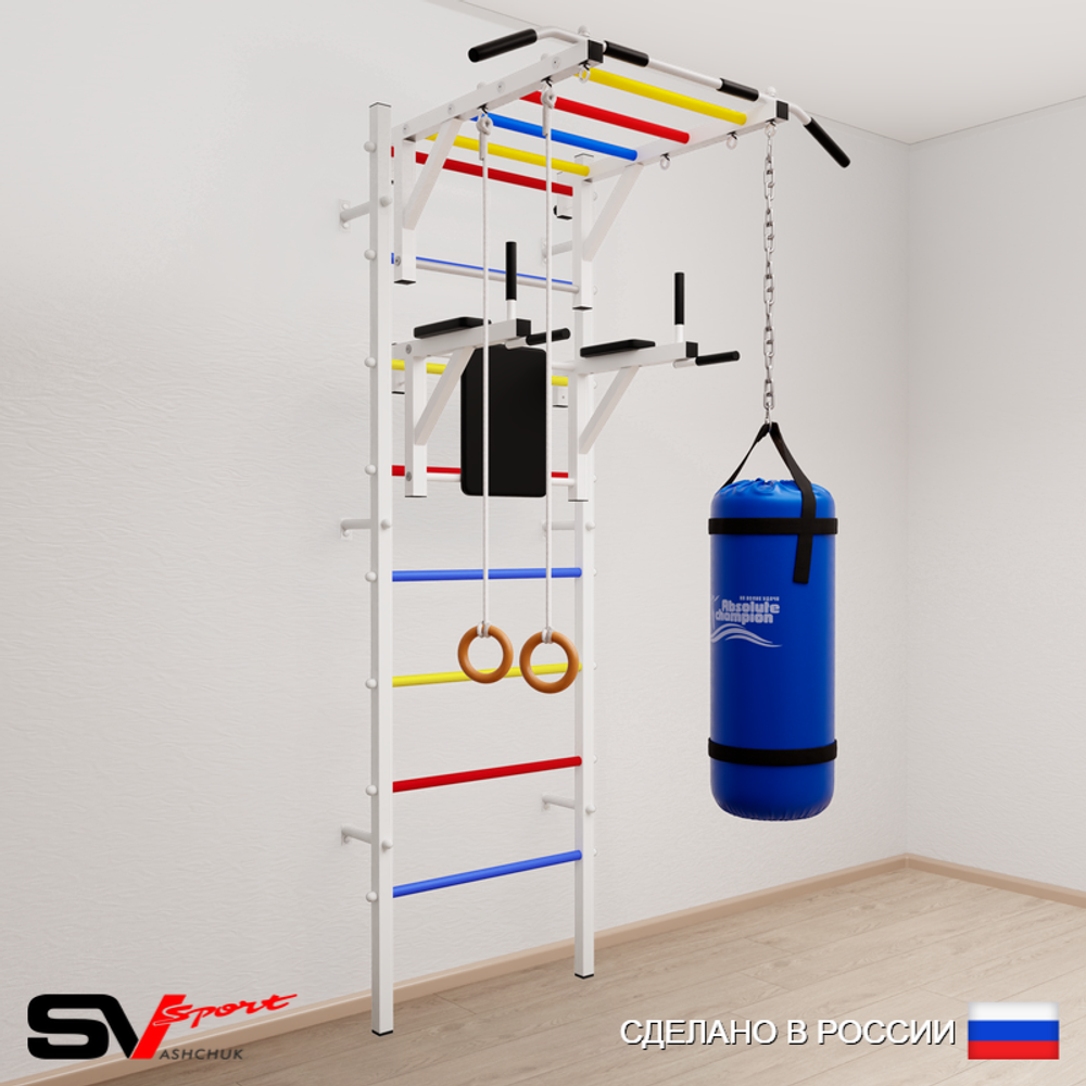 Шведская стенка Sv Sport усиленная 6411 (Турник рукоход/Брусья/Кольца/Цепь/Мешок 15кг)