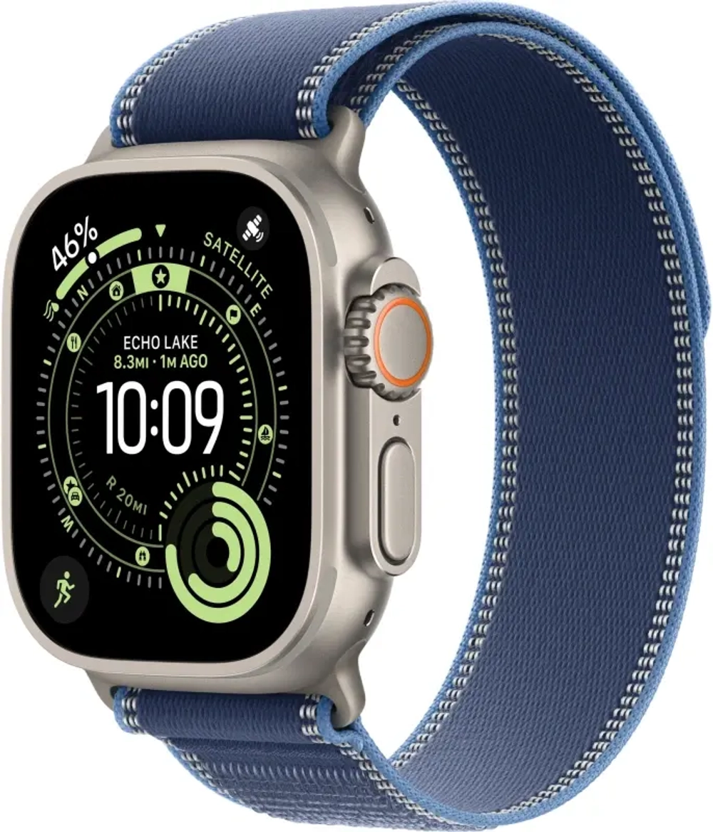 Умные часы Apple Watch Ultra 3 (2025) GPS+Cellular 49mm, Natural Titanium ремешок "Blue/Bright Blue Trail Loop" M/L 145-220 mm (MEWU4)