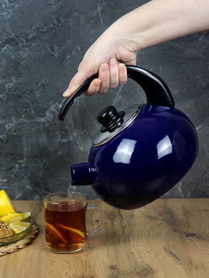 Чайник 2,5 л. эмалированный со свистком Kamille KM 1039C с черной бакелитовой ручкой