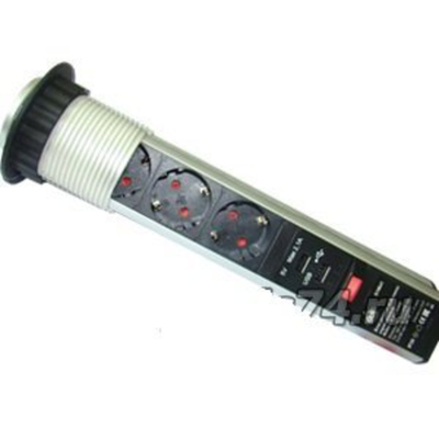 Блок выдвижной вертикальный с 3 розетками и 2 USB, D=60мм, серебро (11.103.09.012)