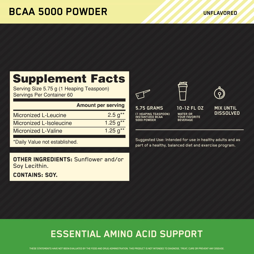 Optimum Nutrition, BCAA 5000, растворимый порошок, без добавок, 345 г (12,16 унции)