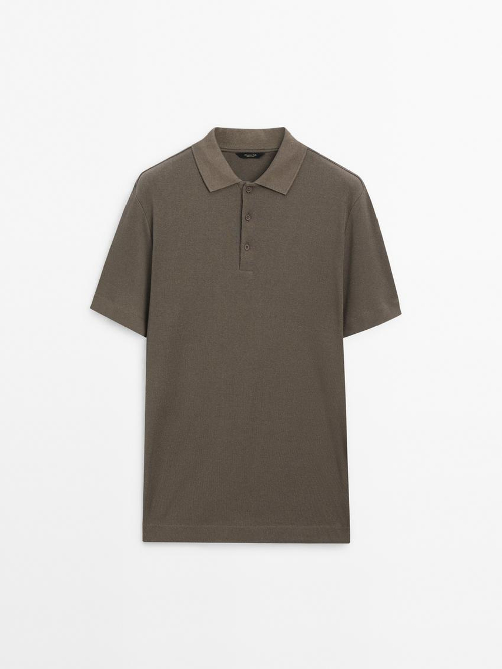 Massimo Dutti Футболка-поло с короткими рукавами, серовато-зеленый