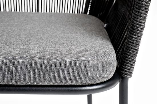 "Лион" стул плетеный из роупа, каркас алюминий темно-серый (RAL7024) муар, роуп темно-серый круглый, ткань темно-серая 027