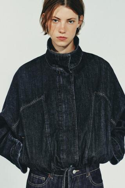 ZARA ДЖИНСОВАЯ КУРТКА TRF С РУКАВАМИ «ЛЕТУЧАЯ МЫШЬ», ТЕМНЫЙ ИНДИГО