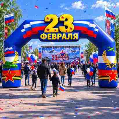 Надувная арка праздничная «День защитника отечества», 8×2,5×4,5 м