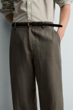 ZARA БРЮКИ ПРЯМОГО КРОЯ ИЗ 100% ЛЬНА LIMITED EDITION, ЗЕЛЕНЫЙ/СЕРЫЙ
