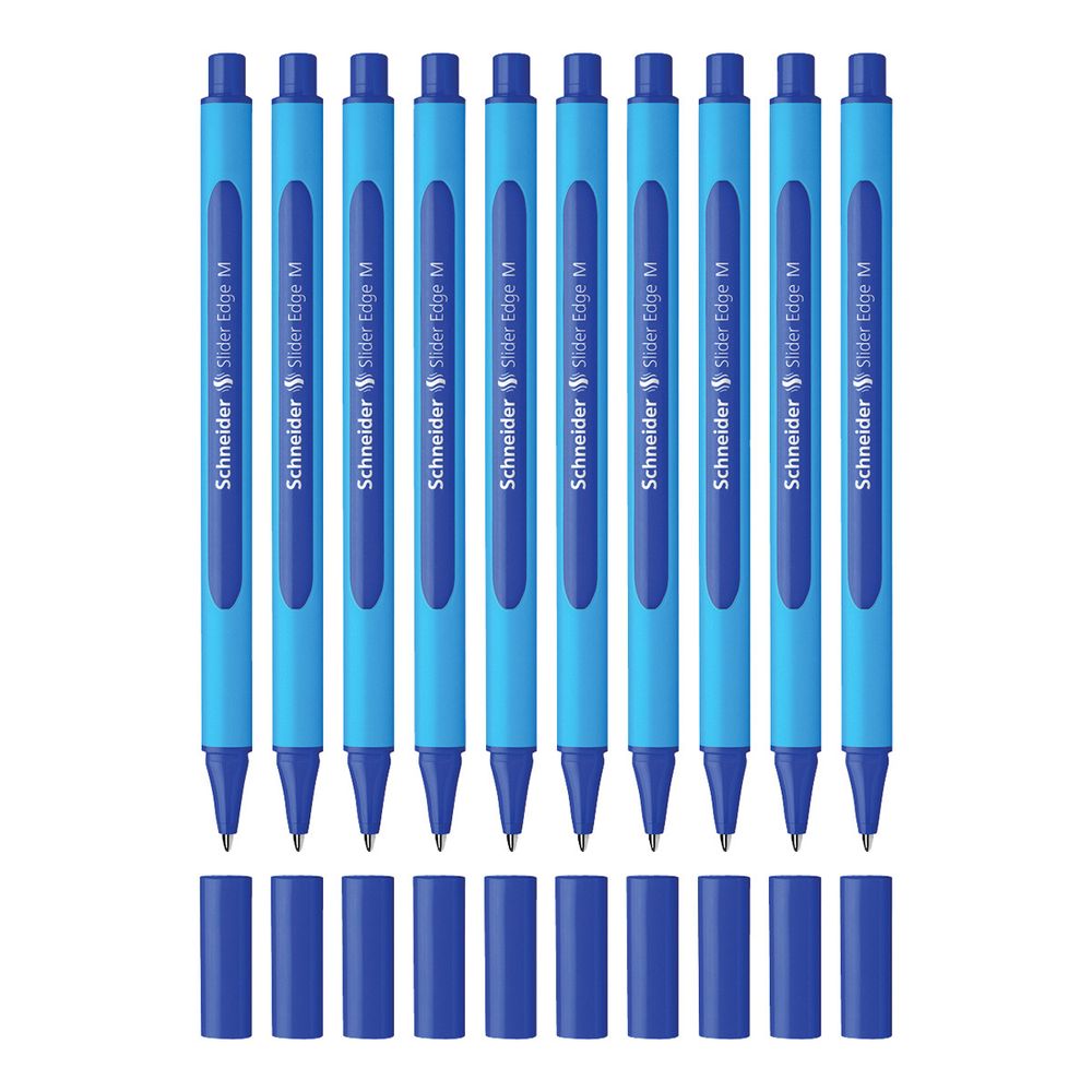 Набор Ручка шариковая Schneider Slider Edge M синяя, 1.0мм, трехгранный корпус, набор 10 штук
