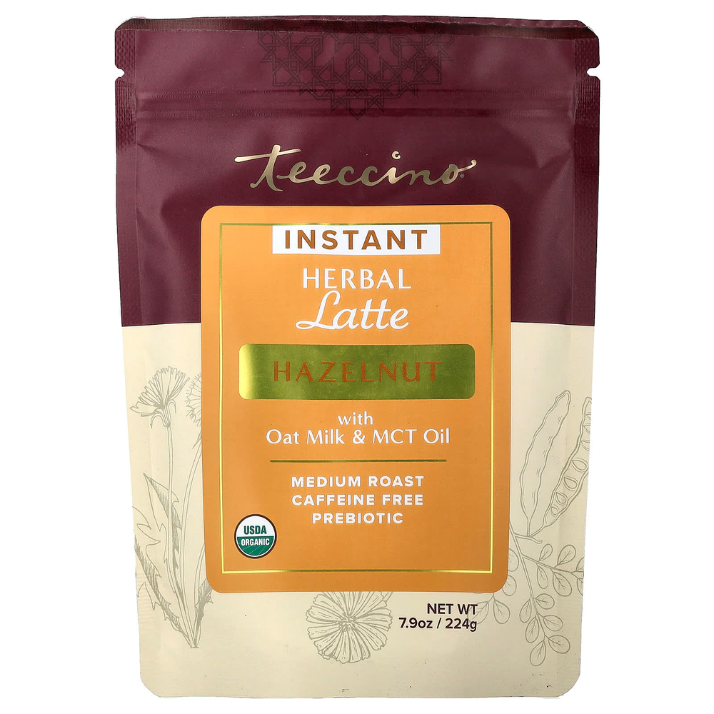 Teeccino, растворимое травяное латте, фундук, средняя обжарка, без кофеина, 224 г (7,9 унции)