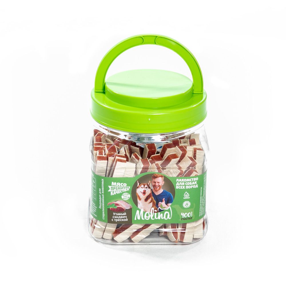 MOLINA, Лакомство для собак, Утиный сэндвич с треской, 400 г (цена за 1 шт)
