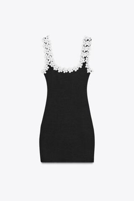 ZARA ПЛАТЬЕ-СТРЕЙЧ С ЦВЕТОЧНОЙ ОТДЕЛКОЙ, ЧЕРНЫЙ