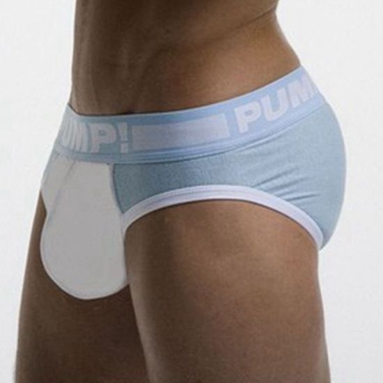 Мужские трусы брифы голубые с белым Pump SkyBlue - white Brief H69-1