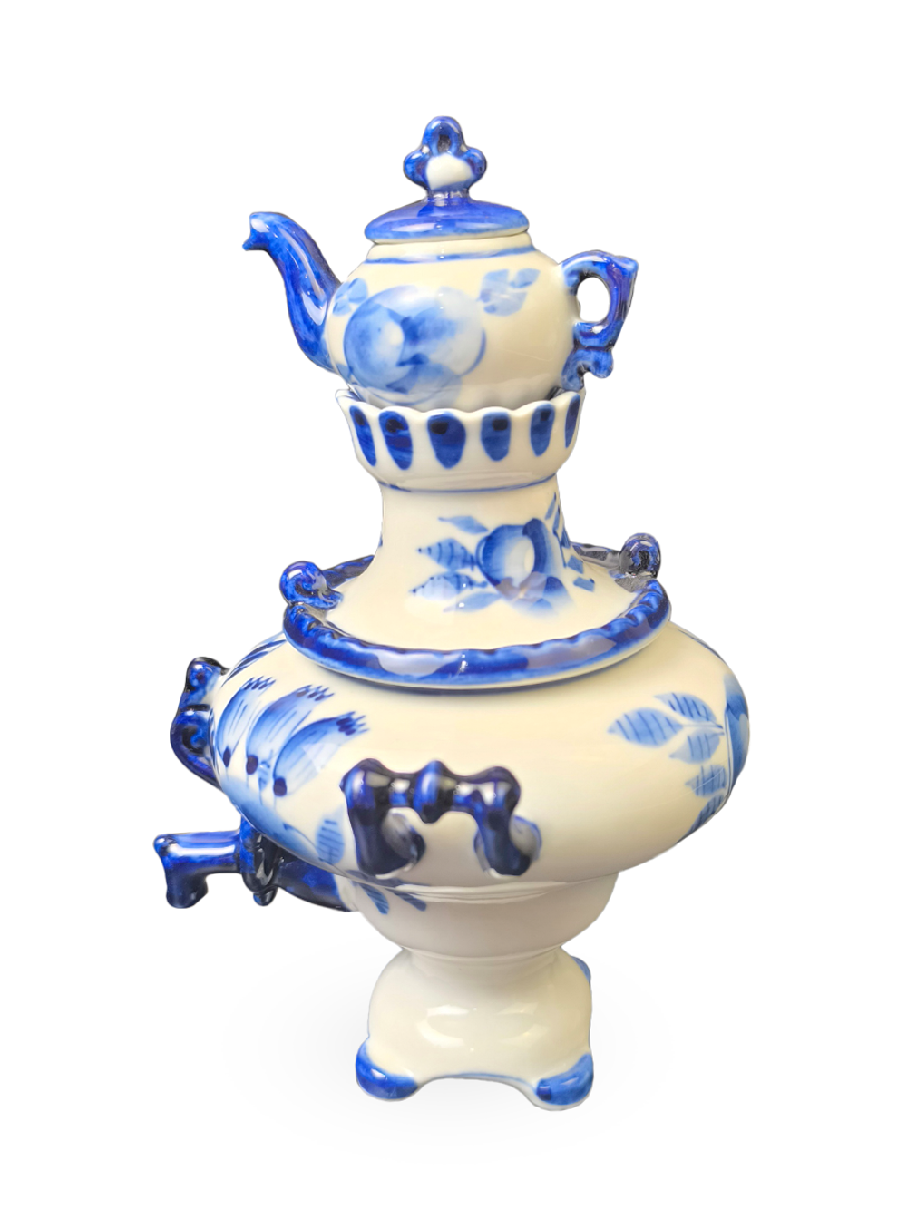 Статуэтка "Самовар с заварочным чайничком" Гжель